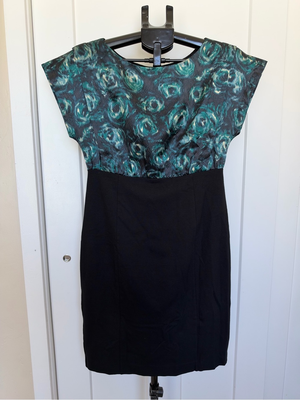 Ann Taylor Black Midi Dress with Teal Floral Bodice